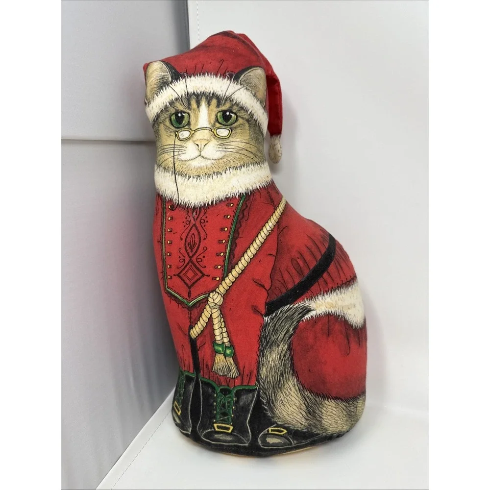 Vintage Christmas Cat Doorstop The Toy Works Santa Paws 15